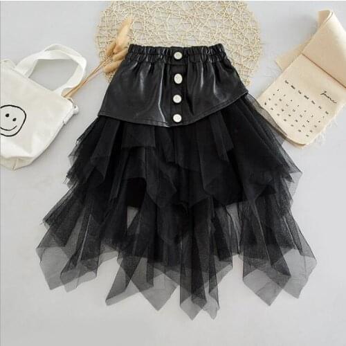 2020 Korean style girls leather voile skirt patchwork autumn fashion girls skirt 3-8t F364