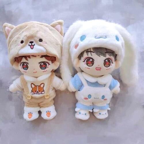 4PCS/set 15cm 20cm Doll Clothes T-shirt Overalls Shoes Hat Cap For EXO Dolls Toy Stuffed Plush Dolls Accessories Dog Cat Outfit