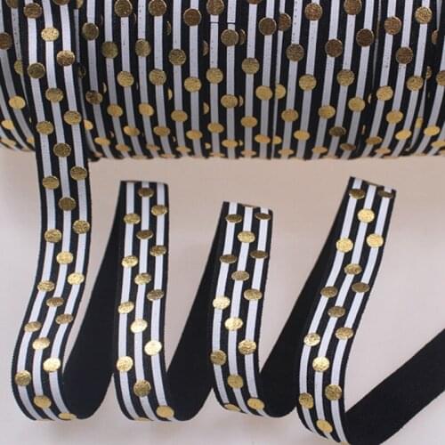 5/8" fold over elastic big gold dots printed foe wholesale 50yards per color #030 black