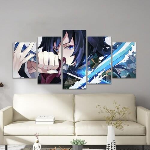 Anime Giyuu Demon Slayer 5 Piece Poster Pictures Home Decoration Paintings Canvas HD Prints Wall Art Modular Living Room
