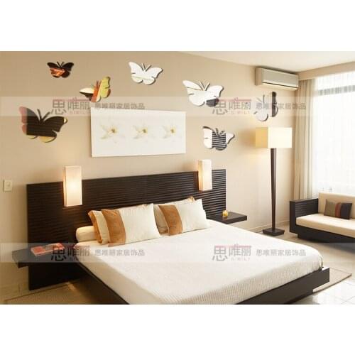 Acrylic sofa background wall mirror crystal three-dimensional wall stickers butterfly mirror room decoration