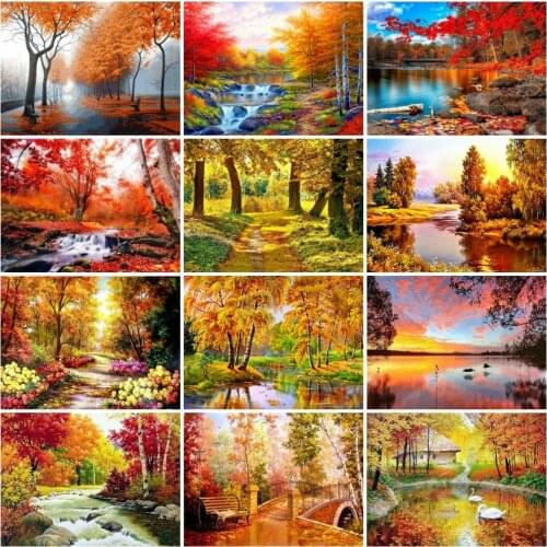 AZQSD 5D Diamond Painting Autumn Series Full Square Round Diamond Embroidery Sale Mosaic Landscape Home Decoration