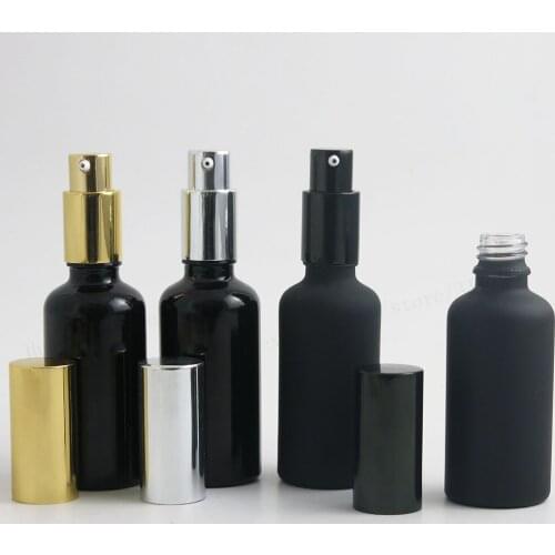 200 x 50ml Frost Black Shining Black Refillable Glass Lotion Pump Bottles 5/3 Matt Black Cosmetic Containers