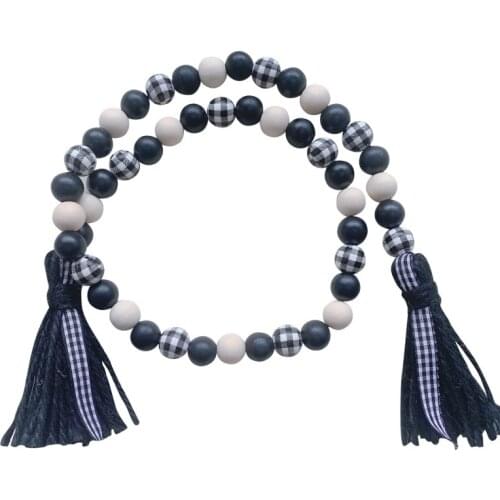 2020 New Wood Bead Garland With Tassels Rustic Farmhouse Tiered Tray Holiday Decorations Natural Country Home Decor