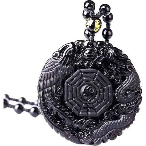Gossip Pendant Necklace Black Obsidian Carving Dragon And Phoenix Necklace Lucky Jewelry Transshipment Gift