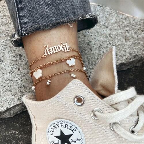 Hanzhishangmei personality multilayer letter Anklet creative simple temperament white butterfly Anklet foot jewelry