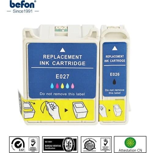 Befon Compatible E026 E027 Cartridge Replacement for EPSON T026 T027 026 027 Ink Cartridge for C50 Stylus Photo 810 820 830 925