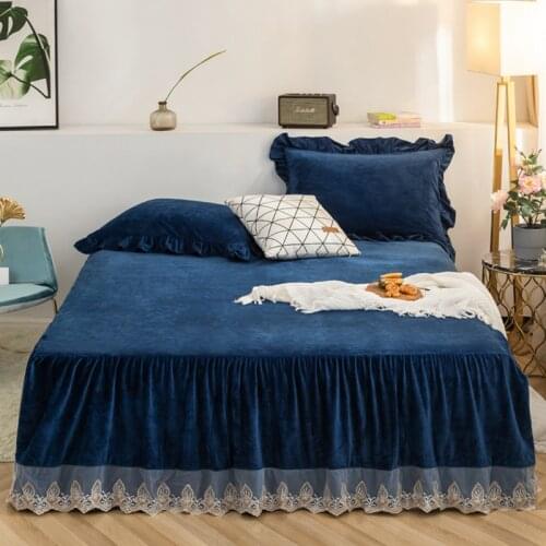 Princess Lace Bedspread Bed Skirt Pillowcase 1/3pcs Velvet Thick Girls Bedclothes Bed Sheet Wedding Bedding Home Decoration #a