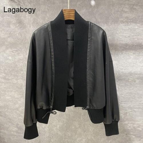 Lagabogy New Spring Autumn Women PU Faux Soft Leather Jacket Short Loose Streetwear Coat Female Moto Biker Black Outwear