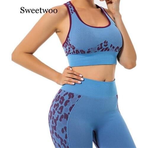 Leopard Gym Push Up Yoga Set Fitness Tracksuit Women Sport Suit Jogging Training Running Set Seamless Bra+Legging Yoga Set