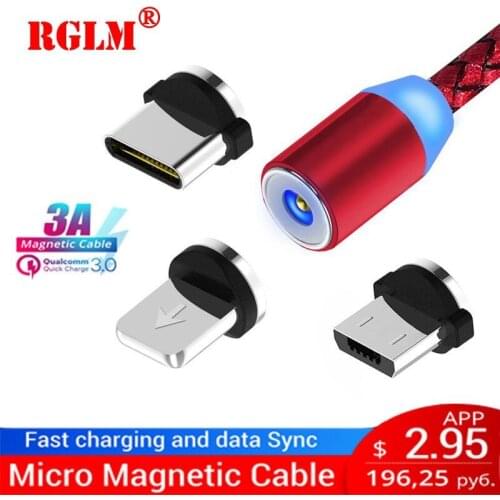 RGLM Micro USB Cable Magnetic Cable 3A Fast Charge 1m Android Mobile Quick Charging Magnet Cord Phone Date Cord USB Changer