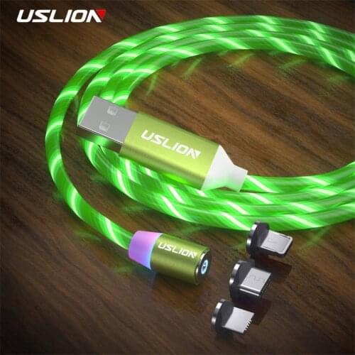 USLION LED Lighting Magnetic USB Cable For iPhone Charger Cable Type C Micro USB Magnetic Charging For iPhone 12 11 pro Huawei