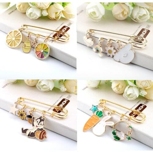 Trendy Lemon Chestnut Chrysanthemum Carrot Rabbit Squirrel Rainbow Heart Enamel Pins Bag Clothes Pendant Lapel Pins For Kids