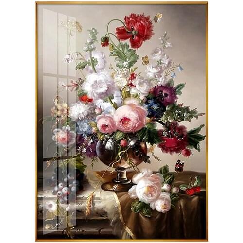 A Hundred Flowers Contend for Beauty Cross stitch kits 11CT Print Oil painting vase Canvas Cross Stitches Needlework Embroidery