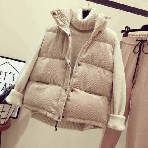 New Fashion Women Vest Coat Autumn Winter Warm Thick Short Waistcoat Female Parkas Cotton Sleeveless Corduroy Jacket Vest SF1431