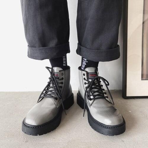 2021 autumn and winter new trend leather Martin boots trendy mens fashion platform shoes plain sequin design mens shoes