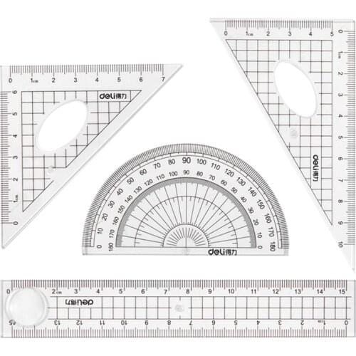 New plastic Ruler Protractor Students Maths Geometry Metal Triangle Ruler Set Office School Supplies 4pcs/set meature tool
