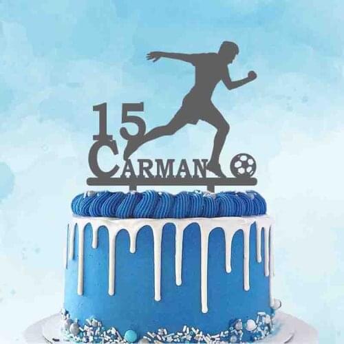 Personalized Football Birthday Cake Topper Custom Name Age Man Playing Football For Football Fans Birthday Party Cake Decoration