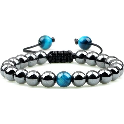 Handmade Braided Men Bracelet Natural Stone Hematite Tiger Eye Onyx Bead Bracelets Bangles Men Women Yoga Jewelry Pulsera Hombre