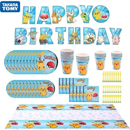 Pokemon Pocket Monsters Birthday Party decoration Theme Disposable Tablewares Set Pikachu Napkin Paper Cup home life supplie toy