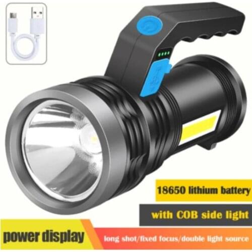 Portable High Bright LED Flashlight USB Rechargeable 18650 Battery Hand Lamp with Sidelight 3 Mode Spotlight for Fishing Lantern