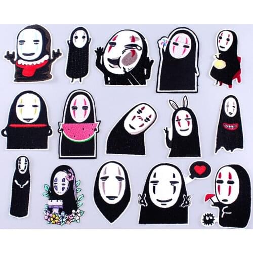 Pulaqi Cute Anime Patch Faceless Man Patch Iron On Patches On Clothes Stripe Embroidered Patches For Clothing Applique Jeans Diy