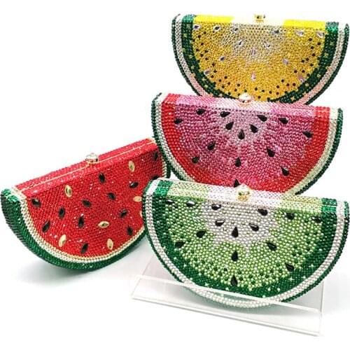 4 Styles Watermelon Shape Full Diamond Clutch Bag Luxury Christmas Gift Women Yellow/Green/Red Rhinestone Evening Shoulder Bags