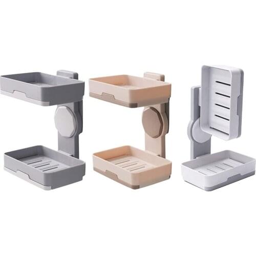 With Draining Tray Double Layer Bar Soap Holder Wall Mounted for Bathroom Kitchen No-Drilling Rotatable