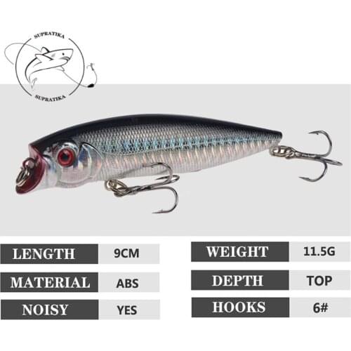 6Colors 3D Eye Wobbler Bionic Bait 6# Hook 9cm/11.5g Diving Depth Upper Middle Artificial Popper Topwater Hard Bait Fishing Lure