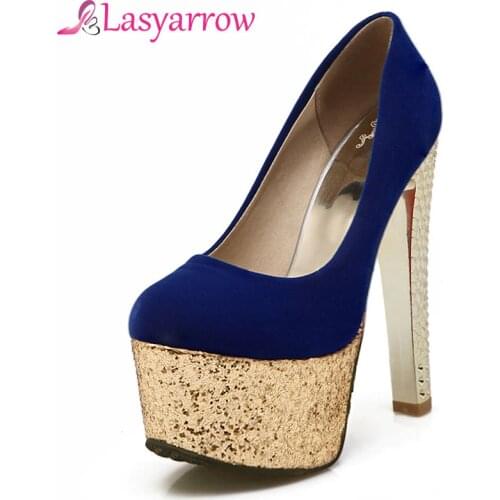 Lasyarrow Flock Shoes Thick High Heels Women Shoes Wedding Bride Shoes Big size 30-48 Solid Platform Elegant Summer Pump SexyF88