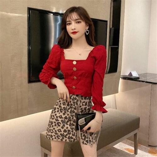 Women Summer 2PC Outfit Dress Sets Sexy Slim Short Shirt&High Waist Leopard Pencil Mini Skirt Sets Fashion Two Piece Skirt Suits