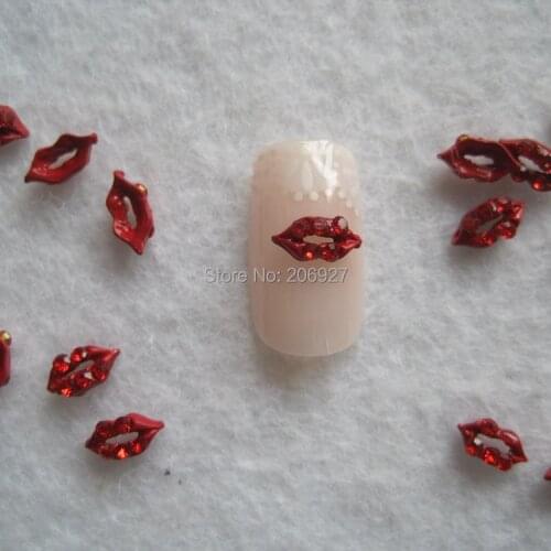 MD-713 10pcs Fancy Red Rhinestone Red Lip Deco Metal Charms Metal Deco Charms Nail Art