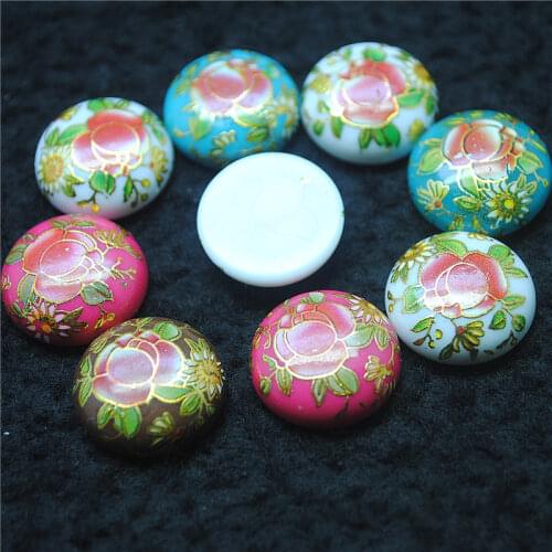 10pcs plastic beads cabochons with handmade draw flower size 18mm round shape no hole for charms pendants making accessories