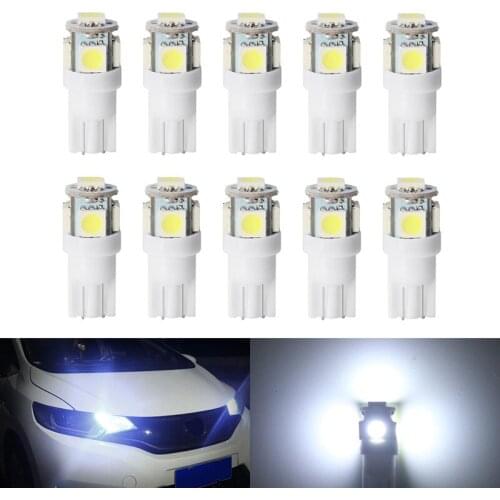 10pcs T10 W5W LED Bulb 5 SMD LED White Blue Red Yellow Green 194 168 Super Bright wedge Lights bulbs Lamps 12V 5050 SMD