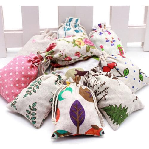 10pcs/pack Gift Candy Bags Party Event Linen Burlap Bag Drawstring Jewelry Box Cartoon Christmas Jute Draw pocket Optional