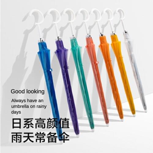 Ins Style Fresh Colorful Transparent Straight Shank Umbrella 3 Packs Simple Transparent Portable Rainproof Large Stand Umbrella