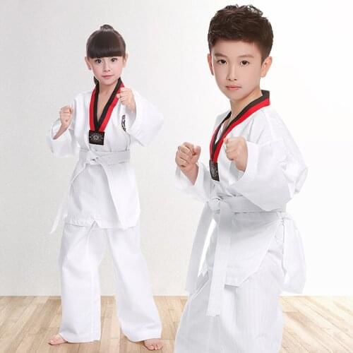 White Taekwondo Uniforms WTF Karate Judo Dobok Clothes Children Adult Unisex Long Sleeve TKD Costumes Clothing