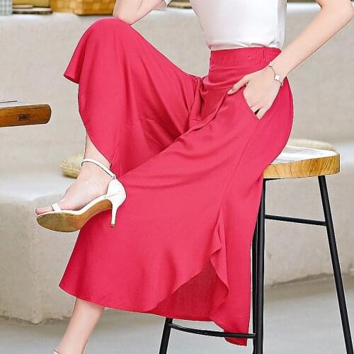 Summer New Wide Leg Pants Women Fashion Korean Plus Size Skirt Pants Elastic High Waist Ladies Dancing Cropped Trousers zh354