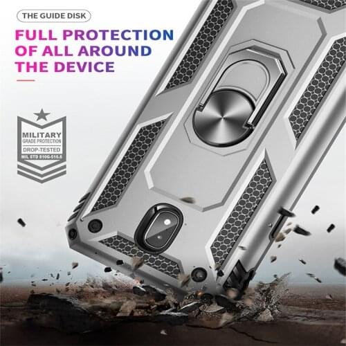 For Samsung Galaxy J3 2018/J7 2018 Case Dual Layer Military Armor Case Magnetic Ring Stand Shockproof Hard Back Anti-Drop Cover