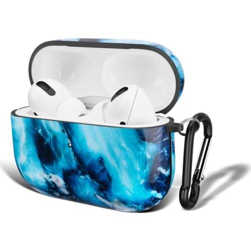 Netarlier Wireless Bluetooth Earphone Case For Apple AirPods Pro Blue Marble TPU Soft Glossy Protect IMD Cover With Hanger Hook