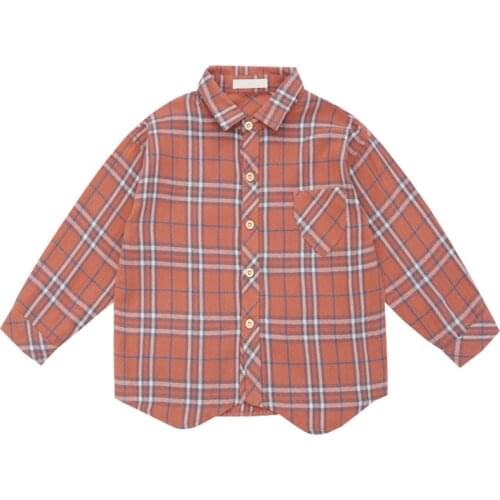 Childrens clothing boys long-sleeved cotton plaid shirt 2021 new spring/autumn childrens lapel shirt 4-12 years old