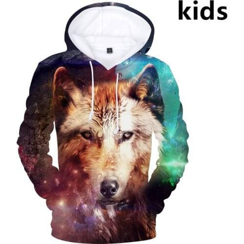3 To 14 Years Kids Hoodies Space Galaxy 3D Wolf Printed Hoodie Sweatshirt Boys Girls Long Sleeve Jacket Coat Children Clothes