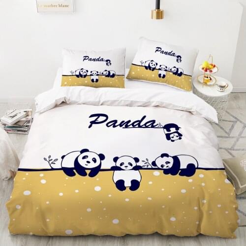 Cartoon Panda Childrens Bedding set for kids baby girls Duvet cover set pillow case Bed linens Quilt cover 135 140x200 yellow
