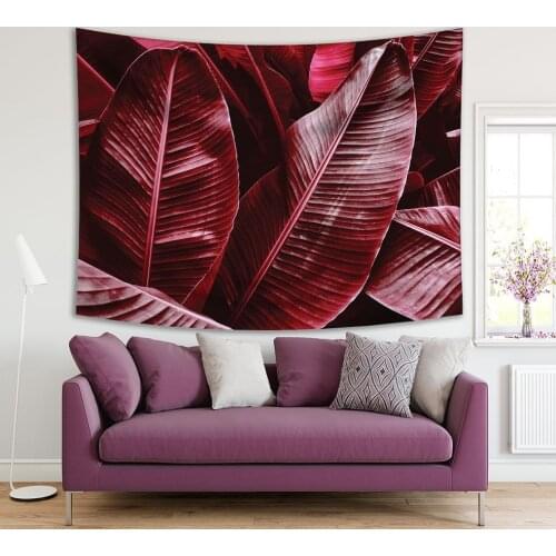 Tapestry Large Leaves Foliage Tropical Forest Nature Echology Theme Modern Decor Photo Red