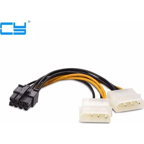 10pcs 6 inch 2 x Molex 4 pin to 8-Pin PCI Express Video Card Pci-e ATX PSU Power Converter Cable - Molex to Pcie 8 pin Adapter