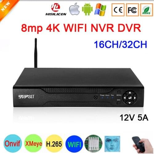 12V 5A Hi3536C XMeye Face Detection H.265+ 8MP 4K 32CH 32 Channel Max 8TB One Sata Audio IP Camera WIFI Onvif CCTV DVR NVR
