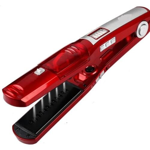 Kemei Fast Heating Tourmaline Ceramic Steam Vapor Spray Hair Flat Iron Water Moisturizing Straightener Plate Brush Wet/Dry