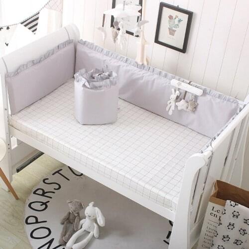 5pcs cot bedding set for newborn baby girls grey baby cot bumper set protector infant crib bumpers, 4bumper+sheet