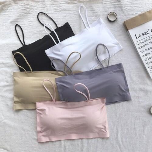 Summer Women Sling Tube Top Sexy Bra Top Breathable Chest Pad Wearing Underwear Seamless Ice Silk Breast Wrap Lingerie Female