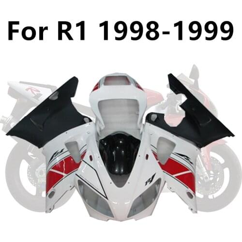 Motorcycle for Yamaha R1 1998-1999 Full Fairing Kits r1 98-99 Body Cowling Kit Red Stripes on White Background